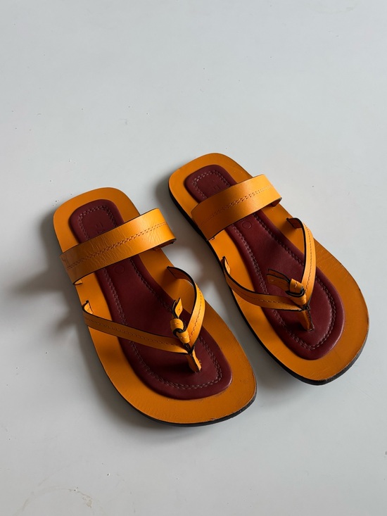 FARM Rio Shoes - FARM RIO Yellow Orange Leather Sandals with Burgundy Footbed